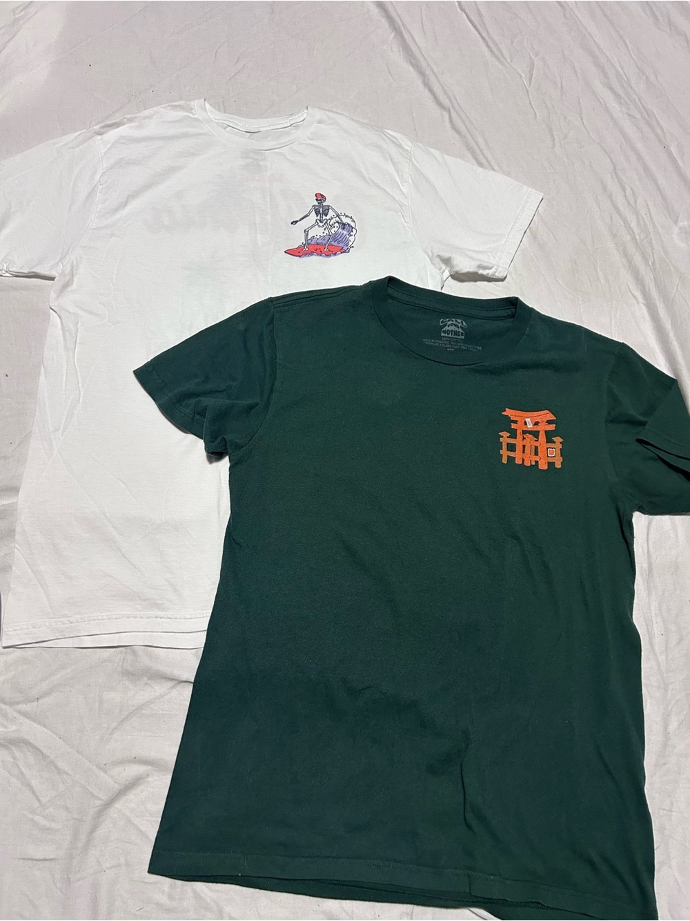 MOTHER Dark Green Short-Sleeve Tee with Orange Chest Graphic
